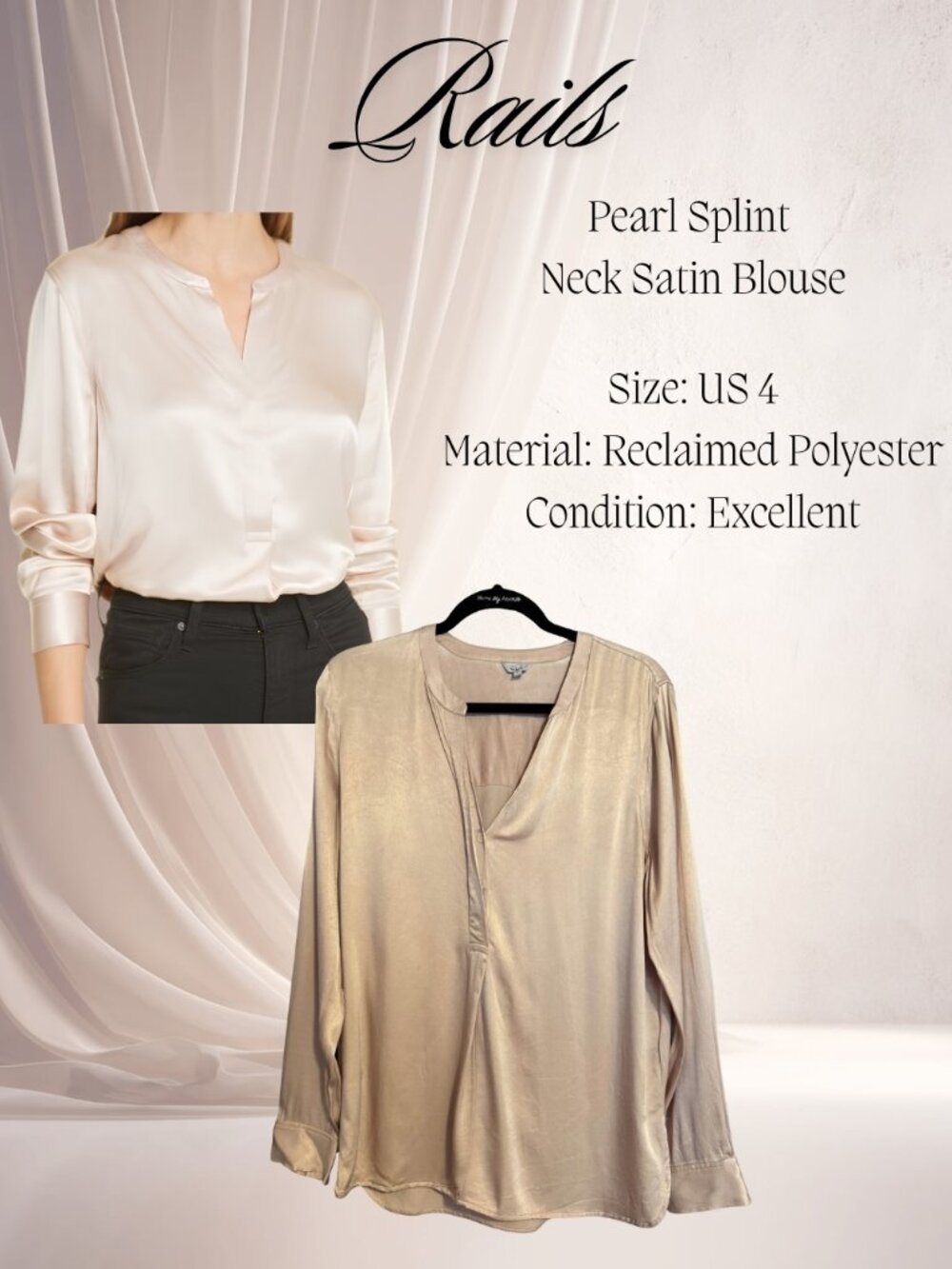 Rails Pearl Splint Neck Satin Blouse